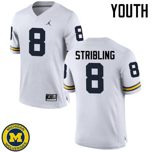 Youth University of Michigan #8 Channing Stribling White College Game Jersey